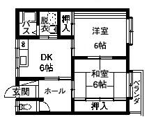 サンハイツB(2DK/1階)の間取り写真
