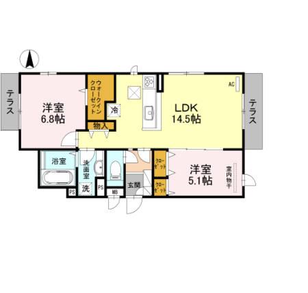 イー・ヒローズ(2LDK/1階)の間取り写真