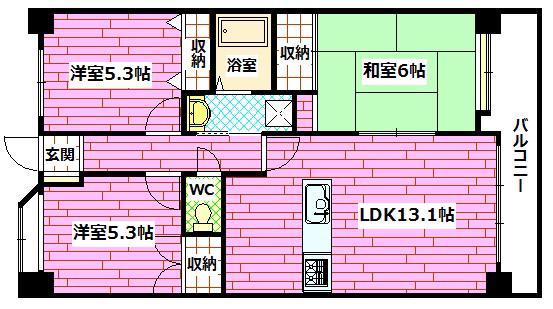 マンションリバーハンズ(3LDK/5階)の間取り写真