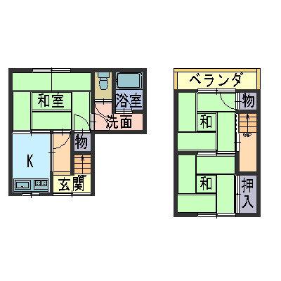 藤田 西棟 南棟北(3K/1階)の間取り写真