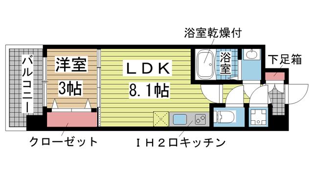 セレニテ神戸ミラクノール(1LDK/2階)の間取り写真
