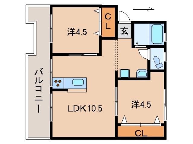 コーポ東1・2号棟(2LDK/1階)の間取り写真