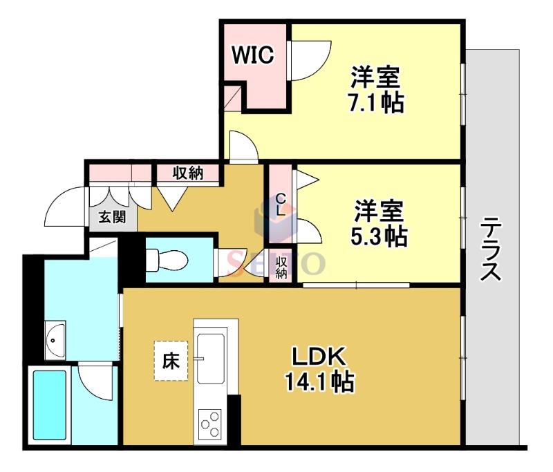 ベルスウィート(2LDK/1階)の間取り写真