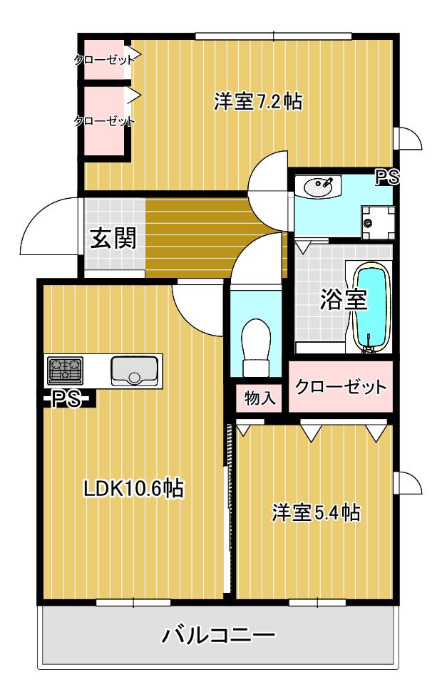 パークヴィラ下南部III棟(2LDK/2階)の間取り写真