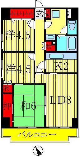 プレミール柏(3LDK/2階)の間取り写真