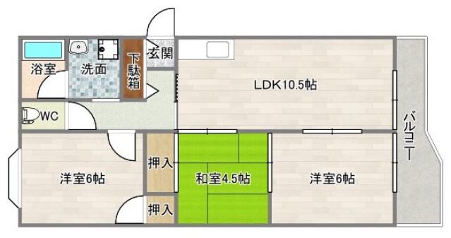 ジュネス岩井(3LDK/1階)の間取り写真