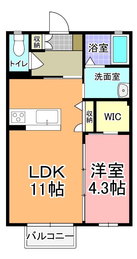 メゾン・ドゥ・ブランF(1LDK/2階)の間取り写真