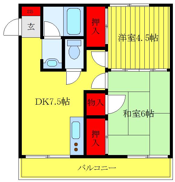 安藤コーポ(2DK/1階)の間取り写真