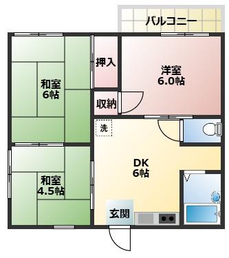 エステートシャルマンB棟(3DK/2階)の間取り写真