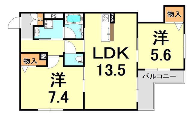 シャーメゾンF甲子園(2LDK/2階)の間取り写真