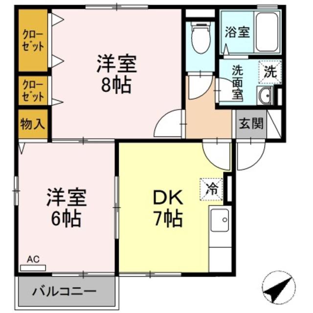 アルクール B(2DK/2階)の間取り写真