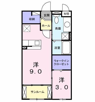 サンハウス志家(1LDK/1階)の間取り写真