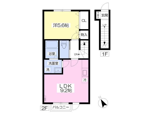 ウィンウッド河原町(1LDK/2階)の間取り写真