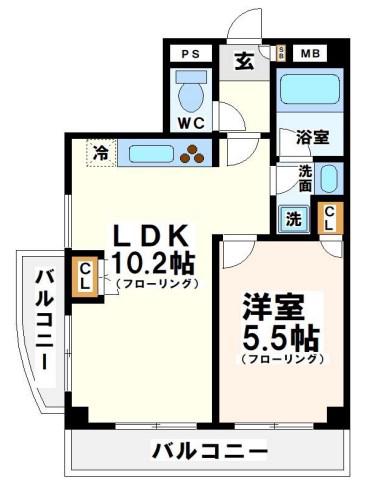 サンパラッツオ参番館 当社管理物件(1LDK/3階)の間取り写真