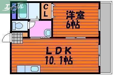 スカイホーク下伊福(1LDK/2階)の間取り写真