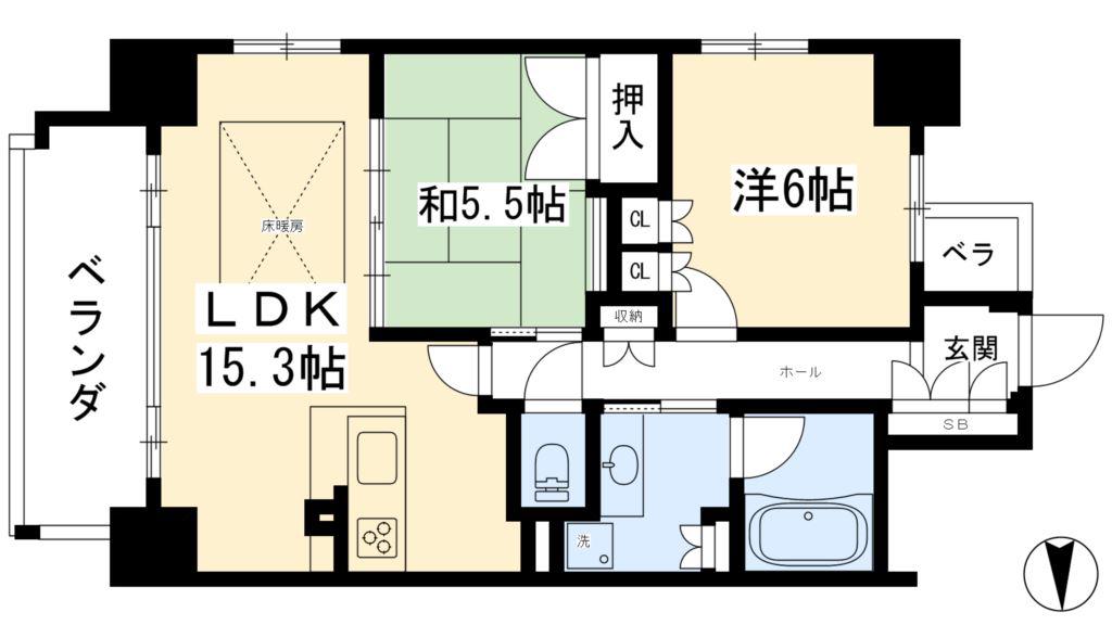 御所西夷川町アーバンライフ(2LDK/9階)の間取り写真