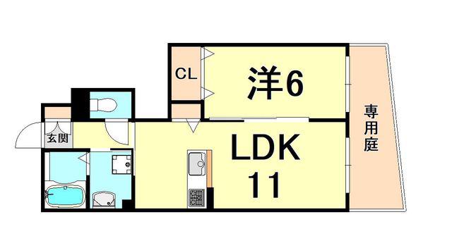 グリーンフォレスト西宮4(1LDK/1階)の間取り写真