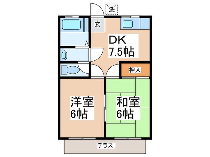 杉山荘(2DK/1階)の間取り写真