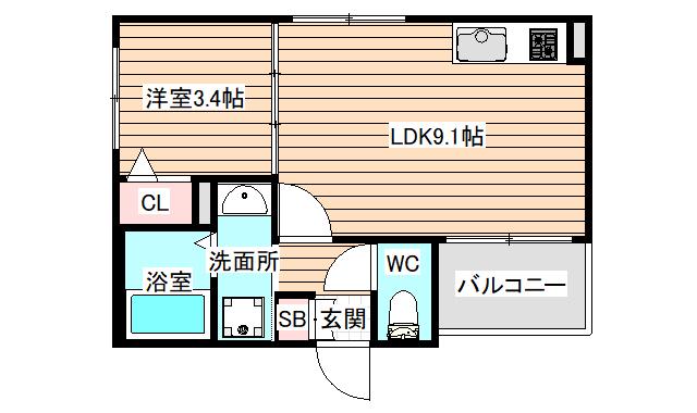 ハーモニーテラスVALUE姫里(1LDK/1階)の間取り写真