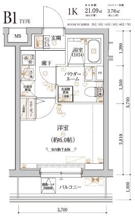 ECREDE横濱吉野町(1K/3階)の間取り写真