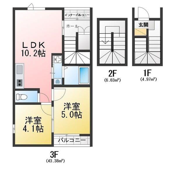 AVANTIA SAGE 中島新町(2LDK/3階)の間取り写真
