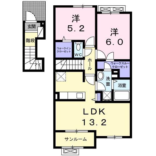 サイド・ステーション(2LDK/2階)の間取り写真