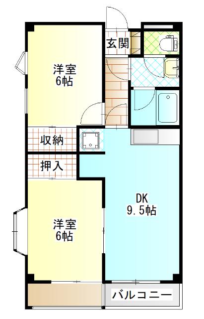 ロワール市川(2LDK/1階)の間取り写真