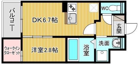 BRAVE BASE陣原(1DK/2階)の間取り写真