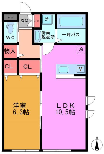 PRIME VISAGE(1LDK/2階)の間取り写真