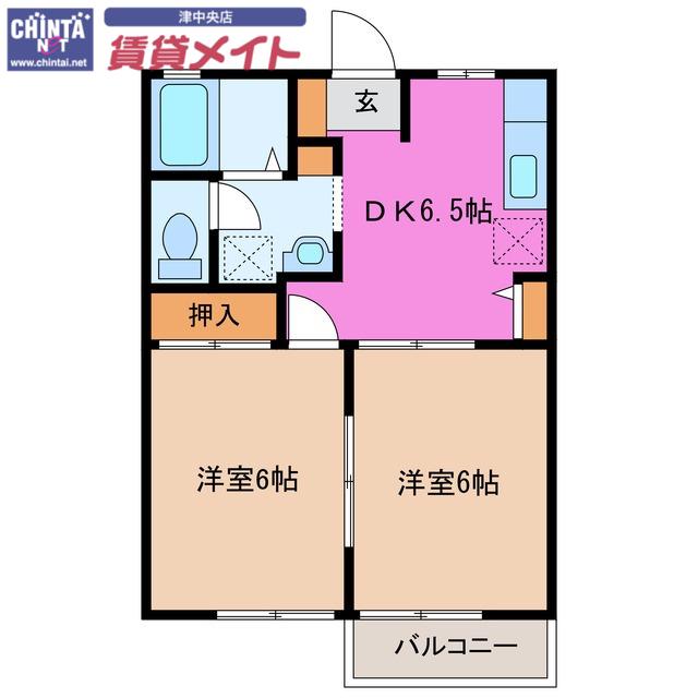 セントヒルズD(2DK/2階)の間取り写真