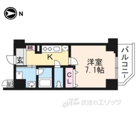 ベラジオ京都一乗寺Ⅲ(1K/2階)の間取り写真