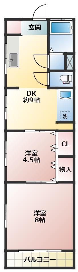 日吉第1コーポ(2DK/4階)の間取り写真