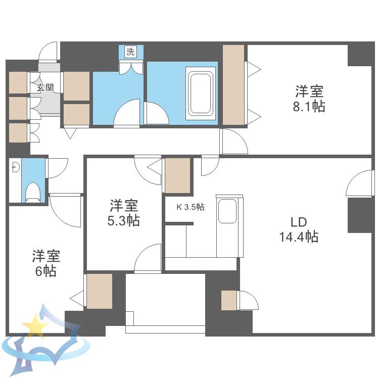 シティタワー札幌大通(3LDK/11階)の間取り写真