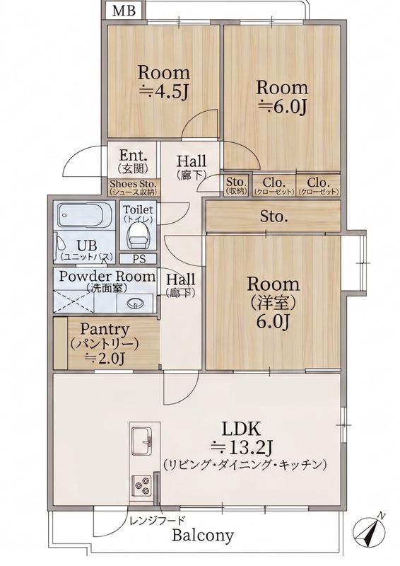 大宮七里ハウス(3LDK/4階)の間取り写真