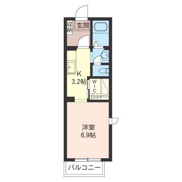 ソミール新松戸(1K/2階)の間取り写真