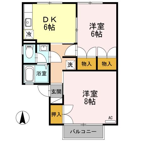 ライブリーパーク高橋A棟(2DK/1階)の間取り写真