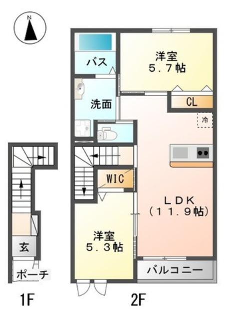 シャン ヴィラージュ(2LDK/2階)の間取り写真