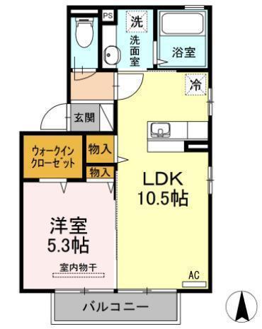 ボナールTOMO A棟(1LDK/2階)の間取り写真