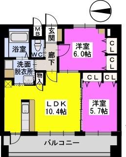 CASA愛宕南(2LDK/3階)の間取り写真