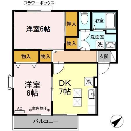 ガーデンヒルー調布ヶ丘1丁目-(2DK/1階)の間取り写真