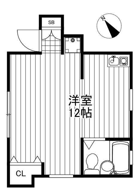 赤城ハウス(ワンルーム/1階)の間取り写真