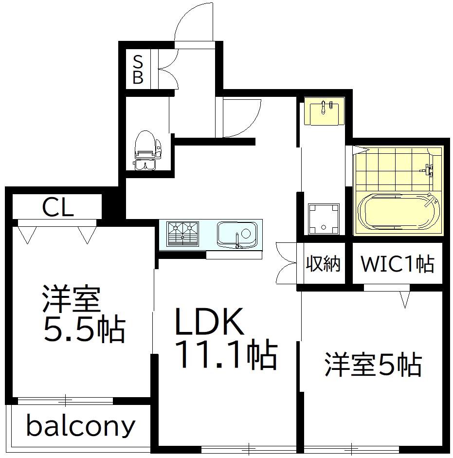WOOD BELL下高井戸(2LDK/1階)の間取り写真