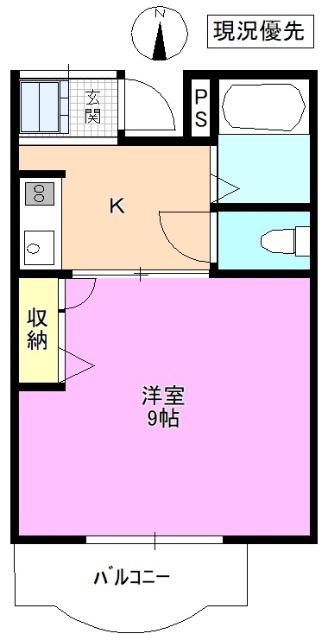 グローリーハイツ B(1K/1階)の間取り写真