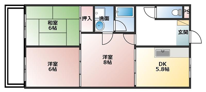 アベニュー布瀬 2-(3DK/2階)の間取り写真