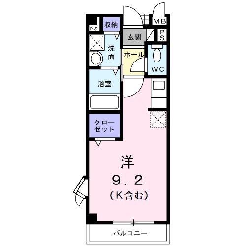 アベニ-ルハイムB(ワンルーム/2階)の間取り写真