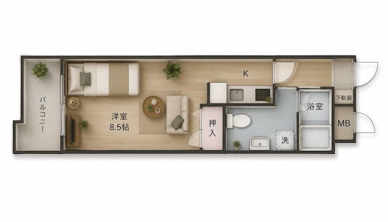 ブーゲンヒルズ(ワンルーム/2階)の間取り写真