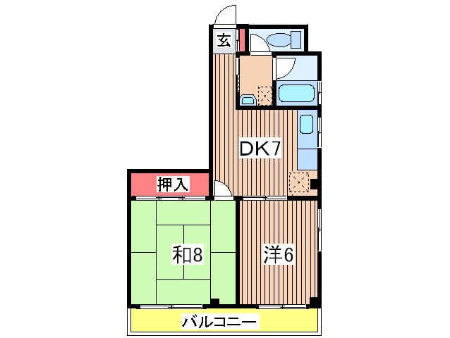 ヒルズナンバ(2DK/2階)の間取り写真