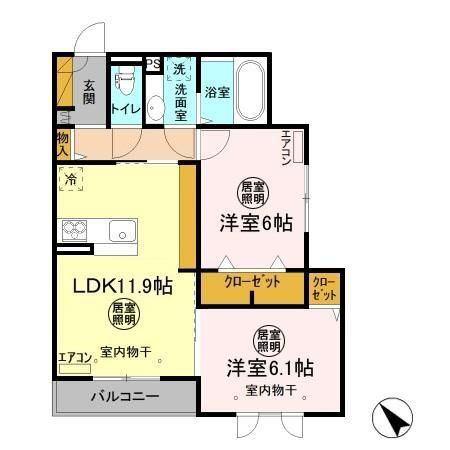 イデアーレ(2LDK/2階)の間取り写真