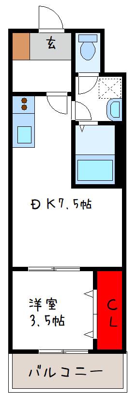 フウキレジデンス平野(1DK/8階)の間取り写真