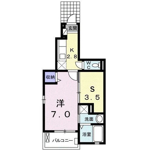 シャンドゥ フルールII(1SK/1階)の間取り写真